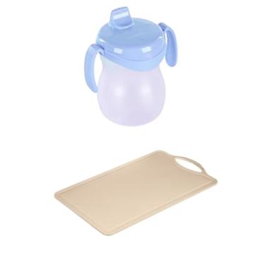 Imagem de Conjunto de 1 Tábua Bege Plástica de Corte para Alimentos + 1 Copo Infantil Atóxico de Plástico Azul 310ml