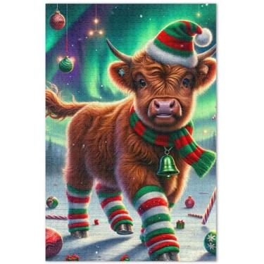 Imagem de Quebra-cabeça de vaca Highland de Natal com 1000 peças para adultos, família, brinquedo, arte, personalizado, exclusivo, presentes para amantes de quebra-cabeça, 75 x 40 cm