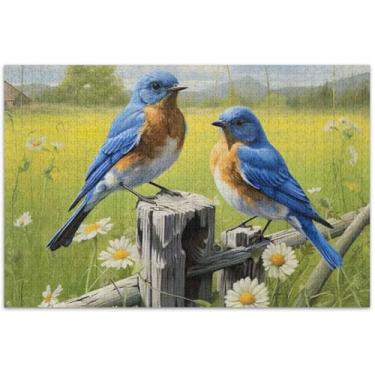 Imagem de Quebra-cabeças florais fofos de pássaros azuis para adultos 1000 peças presentes de elefante branco para família Prime Puzzles flores pintura animal, 75 x 40 cm