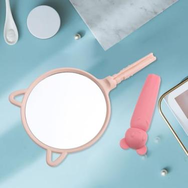 Imagem de Espelho portátil, espelho compacto com alça ajustável, mini espelho dobrável para maquiagem, espelho de mão profissional com orifício para pendurar, espelho portátil multiuso de viagem de um lado para