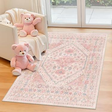 Imagem de zesthome Tapete rosa – Tapetes de área de 10 x 15 cm para quarto, tapetes laváveis resistentes a manchas para quarto de bebê, sala de estar, decoração de casa, tapete para meninas (rosa/azul, 1,12 x