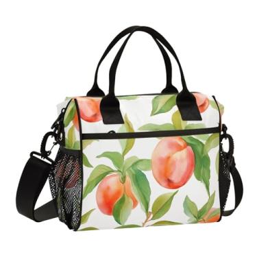 Imagem de GAIGEO Peaches on White with Leaves Lancheira isolada com alças, lancheira feminina com alça, lancheira feminina isolada para trabalho, M