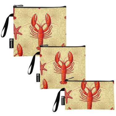 Imagem de TSENQUE Sacolas reutilizáveis de lagosta vermelha vibrante bege e sanduíche com zíper bolsa de almoço de segurança alimentar lavável para estudantes (pacote com 3: P/M/G)