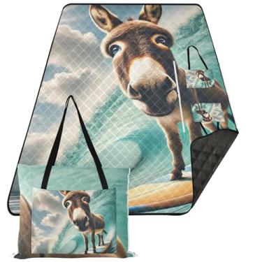 Imagem de TSENQUE Cobertor de praia à prova de areia de animal de burro fofo à prova d'água cobertor de acampamento cobertor de piquenique dobrável extragrande fofo 299 cm x 203 cm