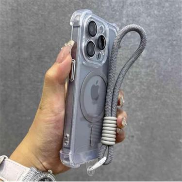 Imagem de Capa magnética transparente para iPhone 16, 15, 13 Pro Max, 12, 14 Plus, pulseira protetora de câmera, capa à prova de choque, cinza, para iPhone 12 Pro Max