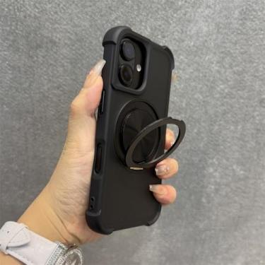 Imagem de Capa com suporte giratório 360 para iPhone 13, 12, 14, 15, 16 Pro Max, 14, 15, 16 Plus, capa anti-impacto com airbag e alça de pulso, preta, para iPhone 14 ProMax