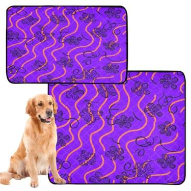 Imagem de CEBUGI Almofadas de xixi laváveis para cães, pacote com 2, almofadas impermeáveis para filhotes de cachorro, antiderrapante, à prova de vazamento, para cama de cercadinho, flores roxas