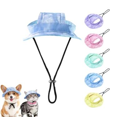 Imagem de Chapéu balde de gato, boné redondo para cães com orifícios de orelha, chapéu esportivo ajustável com proteção solar para animais de estimação pequenos e médios (azul, M)