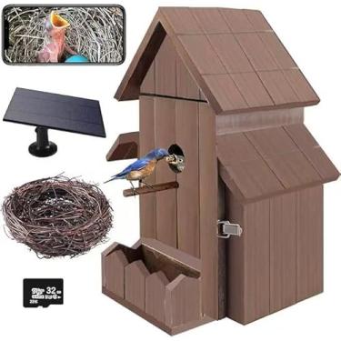 Imagem de Daulpell Casa Para Pássaros Com Câmera, Casas Hd 1080P Áreas Externas Captura Automática De Fotos E Vídeos, Inteligente Energia Solar, Wi-Fi 2.4