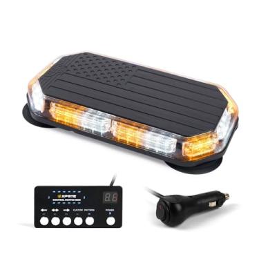 Imagem de Xprite Barra de luz estroboscópica de teto de 42 LEDs com controlador, padrão de bandeira dos EUA, luz piscante, para veículos de construção, caminhões de trabalho (âmbar/branco)