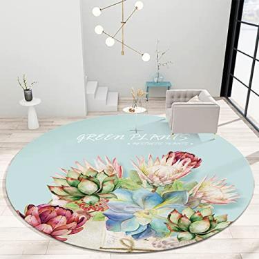 Imagem de Tapete redondo, tapete de área de poliéster macio antiderrapante tapete redondo lavável tapetes internos para sala de estar, quarto, decoração de casa, E, diâmetro 100 cm