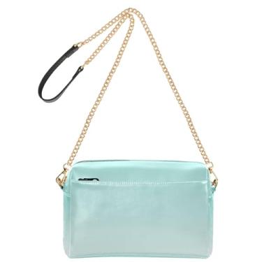 Imagem de Joitme Bolsa de ombro feminina transversal verde azul branco fumê dégradé bolsa de ombro fofa de couro PU com alça de corrente