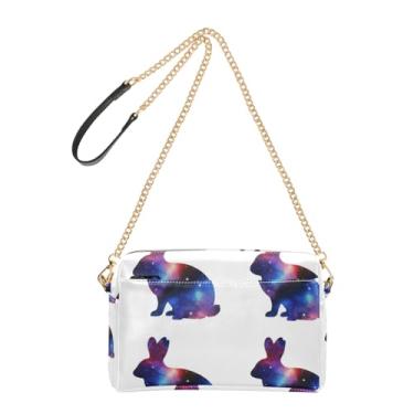 Imagem de Joitme Silhuetas Coelhos Branco Bonito Bolsa de Ombro Feminina Couro PU Bolsa de Ombro Alça de Corrente Bolsa para Celular