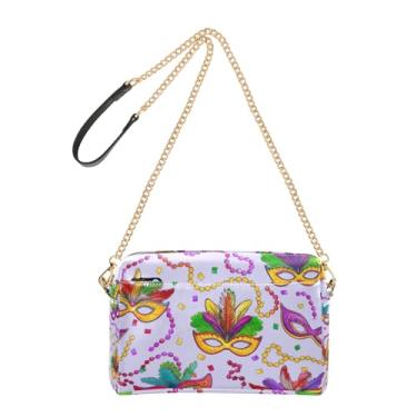 Imagem de Joitme Bolsas femininas bolsa transversal para celular lindas máscaras coloridas de carnaval roxo couro PU bolsa de ombro com alça de corrente