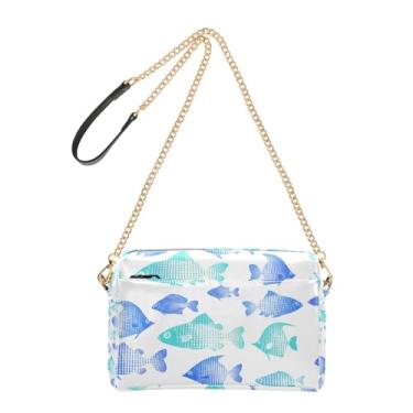 Imagem de Joitme Bolsa de ombro feminina transversal para celular bolsa de ombro azul verde gradiente com alça de corrente de couro PU