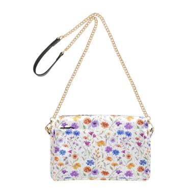 Imagem de Joitme Bolsa feminina transversal em aquarela flores silvestres colorida bolsa para celular bolsa de ombro de couro PU com alça de corrente