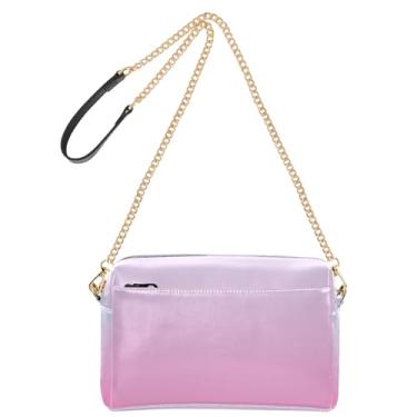Imagem de Joitme Bolsa feminina transversal elegante azul claro coral rosa gradiente bolsa para celular bolsa de couro PU bolsa de ombro com alça de corrente