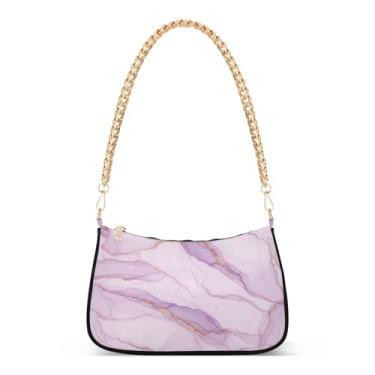 Imagem de Bolsa de ombro de corrente pastel roxa com texturas abstratas, bolsa feminina Hobo Tote Clutch para uso diário e noite