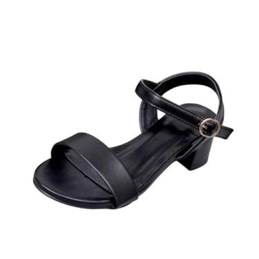 Imagem de Sandálias femininas modernas, casuais, estilo verão, cor sólida, boca de peixe, plataforma grossa, Preto, 38