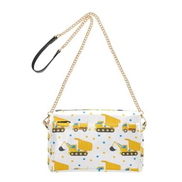 Imagem de Joitme Bolsa de ombro feminina tiracolo fofa amarela caminhões de construção bolsa para celular bolsa de ombro de couro PU com alça de corrente