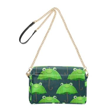 Imagem de Bolsa feminina transversal bolsa para celular bolsa de ombro de couro PU alça de corrente bonito guarda-chuva verde sapo