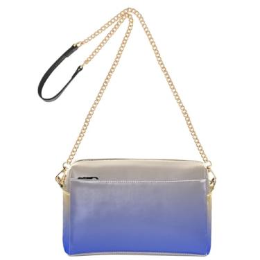 Imagem de Joitme Bolsa tiracolo feminina ombré amarela ultramarina gradiente para celular bolsa de ombro de couro PU com alça de corrente