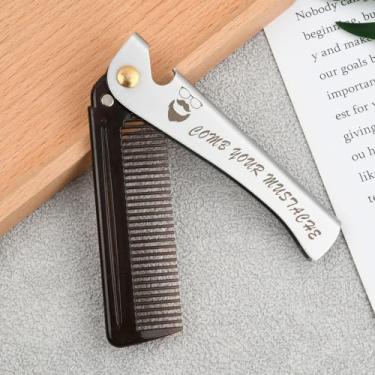 Imagem de Pentes de barba dobráveis, pente de bolso dobrável de 10 cm, cabo de aço inoxidável com dentes de policarbonato para casa, viagem, academia, escritório, salão de beleza