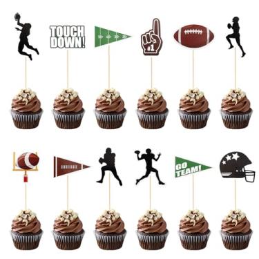Imagem de Toppers de cupcake de futebol, decorações de festa esportiva - 24 peças de palitos de cupcake de touchdown de bola para pés, palhetas de comida, enfeites de bolo para suprimentos de decoração de
