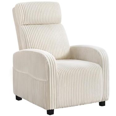 Imagem de Yaheetech Sofá individual para sala de estar, assento de cinema em casa de veludo cotelê cadeira com detalhes de leitura com bolsos laterais encosto alto para quarto de amamentação, bege