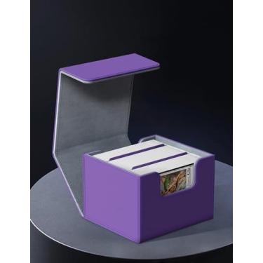 Imagem de Card Deck Box for MTG Commander Holds 100+ Single Sleeved Cards, PU Leather Magnetic Card Storage Box Fits for TCG CCG Magic Game Cards(Purple&Gray)