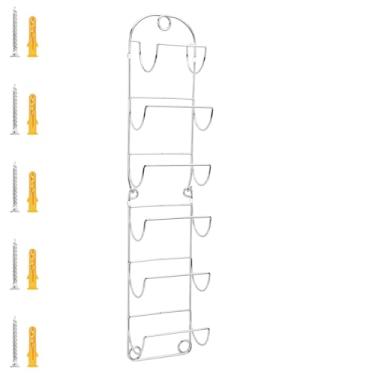 Imagem de IUMLXJO Rack de vinho montado na parede, comporta 6 garrafas, suporte de garrafa de vinho de metal prateado para parede, porta-toalhas de banheiro 2 em 1 para bar doméstico, cozinha
