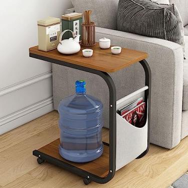 Imagem de Mesa lateral móvel com rodas dobrável pequeno espaço retro mesa de computador portátil multifuncional mesa de cama (cor: carvalho selvagem) (carvalho selvagem)