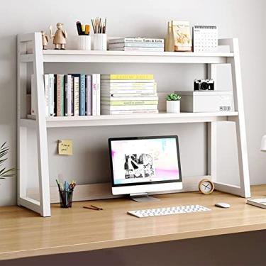 Imagem de Estante de mesa de mesa – mesa de computador cabana de madeira para bancada, organizador de armazenamento de livros, prateleira de armazenamento de 2 camadas, estante de livros, prateleira de mesa