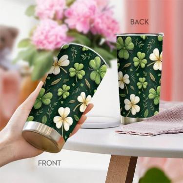 Imagem de Copo de viagem, caneca de café Oasisdream, 600 ml com estampa de trevo