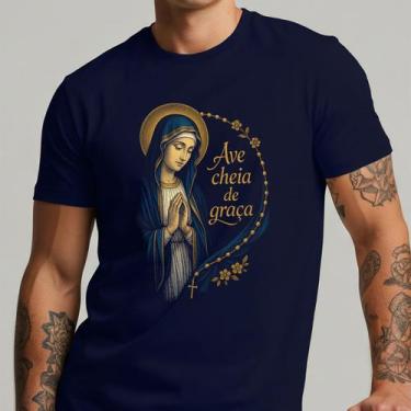 Imagem de Camiseta Católica Ave Maria Nossa Senhora Cristã Religiosa 100% Algodã
