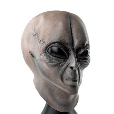 Imagem de Máscara alienígena realista látex cabeça cheia olhos grandes máscaras fantasia adulto adolescente halloween cosplay adereços de festa decoração de festa assustadora novidade acessório de cabeça roupa