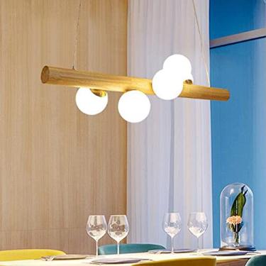 Imagem de Luminária pendente LED moderna para mesa de jantar, luminária de madeira com luz quente de 3000K e cúpula de vidro, altura ajustável, ideal para escritório, restaurante, quarto e sala de est