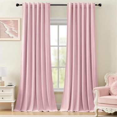 Imagem de Cortinas de veludo rosa bebê 96 polegadas para quarto de meninas, cortinas de escurecimento de quarto supermacias com isolamento térmico, cortinas de janela luxuosas para sala de estar, bolso traseiro