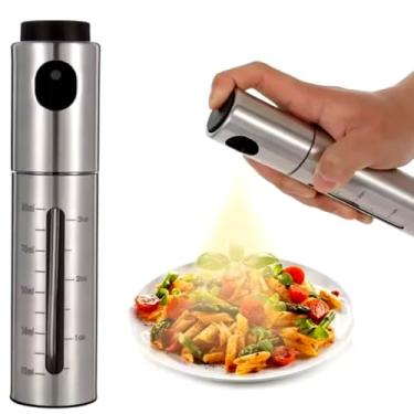 Imagem de Borrifador Spray de Azeite, Vinagre e Óleo – Galheteiro Pulverizador Premium em Aço Inox e Vidro com Medidor - Resistente.