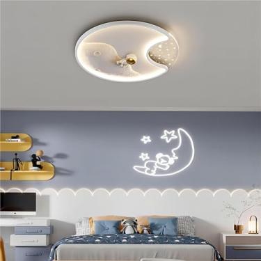Imagem de Luminária de teto criativa de desenho animado em LED para quarto infantil, moderna e dimerizável, com design de astronauta, controle remoto, ideal para iluminação decorativa em quartos, escr