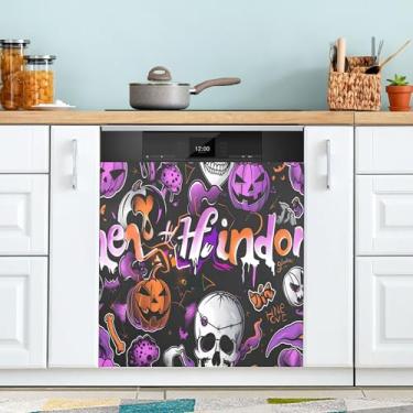 Imagem de xigua Capa de ímã de esqueleto engraçado para lava-louças, adesivos magnéticos decorativos antiarranhões para painel de geladeira e lava-louças, decoração personalizada de cozinha doméstica 58 x 66 cm