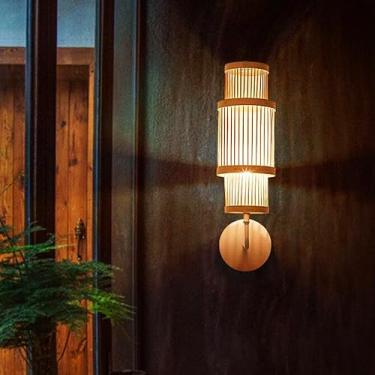 Imagem de Luminária de parede vintage em madeira, estilo retrô industrial, com soquete E27, feita de bambu, ideal para sala de jantar, quarto, sala de estar, escada e corredor.