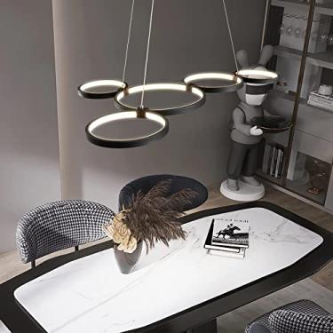Imagem de Luminária pendente LED moderna, design redondo, ideal para sala de estar, sala de jantar, quarto, cozinha, mesa de jantar ou escritório (preta, 5 anéis)