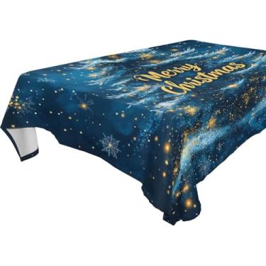Imagem de Blueangle Toalha de mesa de árvore de Natal com flocos de neve – Toalha de mesa retangular de poliéster impermeável e resistente a manchas para ambientes internos e externos, 152 x 274 cm (83)