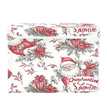 Imagem de SEHANY Linda caixa de armazenamento de Papai Noel de Natal com tampas e alças, organizador de cestas de armazenamento de tecido dobrável, caixas de armazenamento de cubos grandes para roupas, cobertor