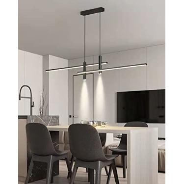 Imagem de Luminária pendente LED moderna para mesa de jantar, com intensidade ajustável e controle remoto. Ideal para sala de jantar, sala de estar e escritório. Lustre pendente com altura regulável (
