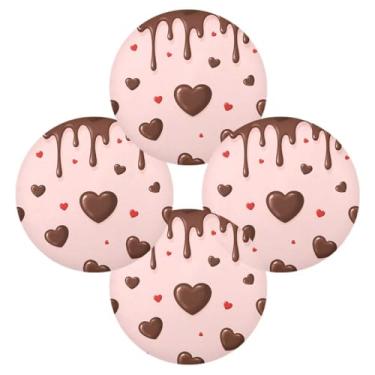 Imagem de Wassud Jogo americano conjunto de 4 tapetes redondos de coração de chocolate pingando para cozinha e jantar, tapetes laváveis e resistentes ao calor, decoração de mesa 39 cm
