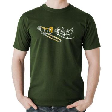 Imagem de Camiseta Algodão Trombone Notas Musicais - Foca na Moda, Musgo, M