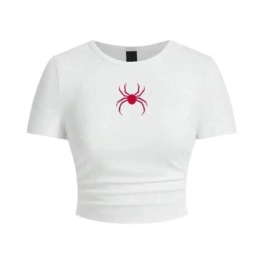Imagem de Camiseta Cropped Feminina Com Estampa De Aranha Vermelha, Ajuste Slim,