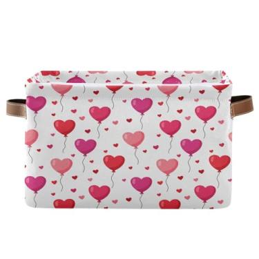 Imagem de Wassud Caixa de armazenamento de lona de balões de coração com alças, cestas organizadoras dobráveis para armário, banheiro e decoração de casa, 1 pacote